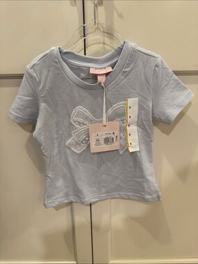 LoveShackFancy x Target Girls Maeve Bow Appliqué Tee Blue Size S NWT